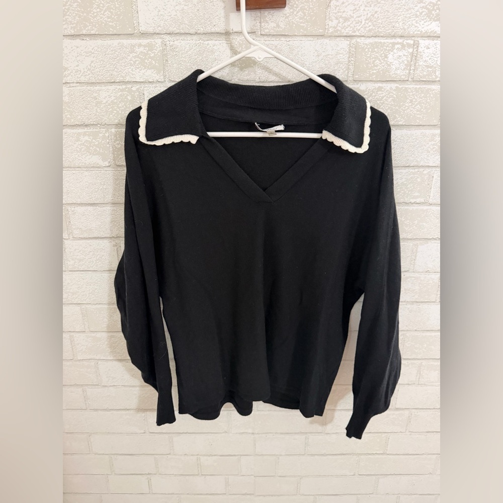 Vila Milano  V-neck Women’s Sweater Black and White Size L #3055